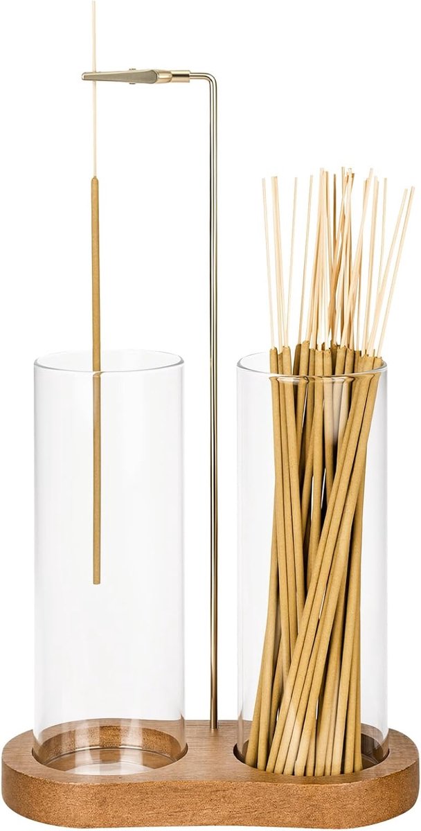 Wierookhouder met afneembare asvanger - houten basis - glazen schaal - ideaal voor meditatie - ShopVlot