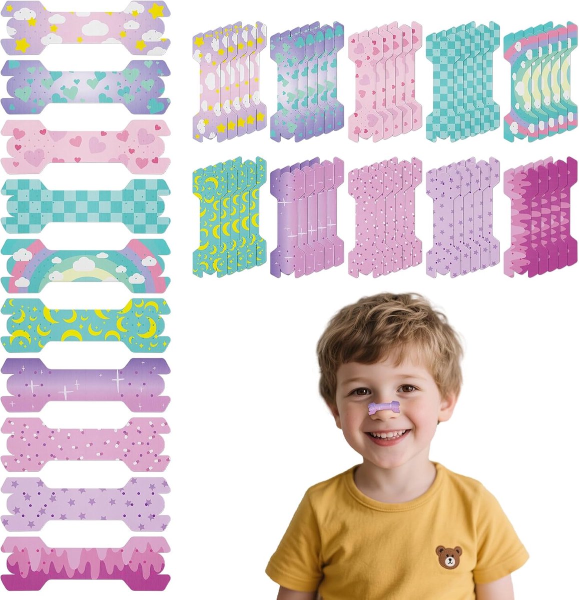 Set van 60 neuspleisters voor kinderen – neusstrips tegen snurken – neusstrips voor ademhaling – snurkstrips – neusstrips tegen snurken – neusstrip om te slapen
