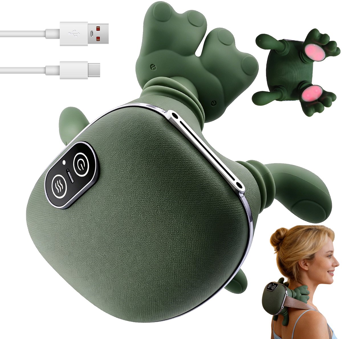4D Nek- en Schoudermassageapparaat - Draadloze Kneedmassager - 2 Handachtige Massagekoppen - 3 Intensiteiten - Dubbele Roodlichtverwarming - 2000mAh Accu tot 180 Minuten - Voor Nek, Schouders en Rug Thuis, op Kantoor en Onderweg