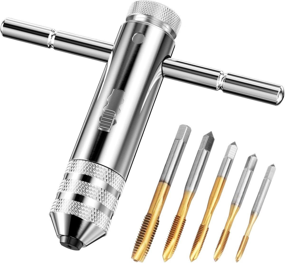 Draad tapset M3 M4 M5 M6 M8 - titanium gecoat - met T-handgreep en verstelbare moersleutel - voor eenvoudig tappen - SnelShoppen