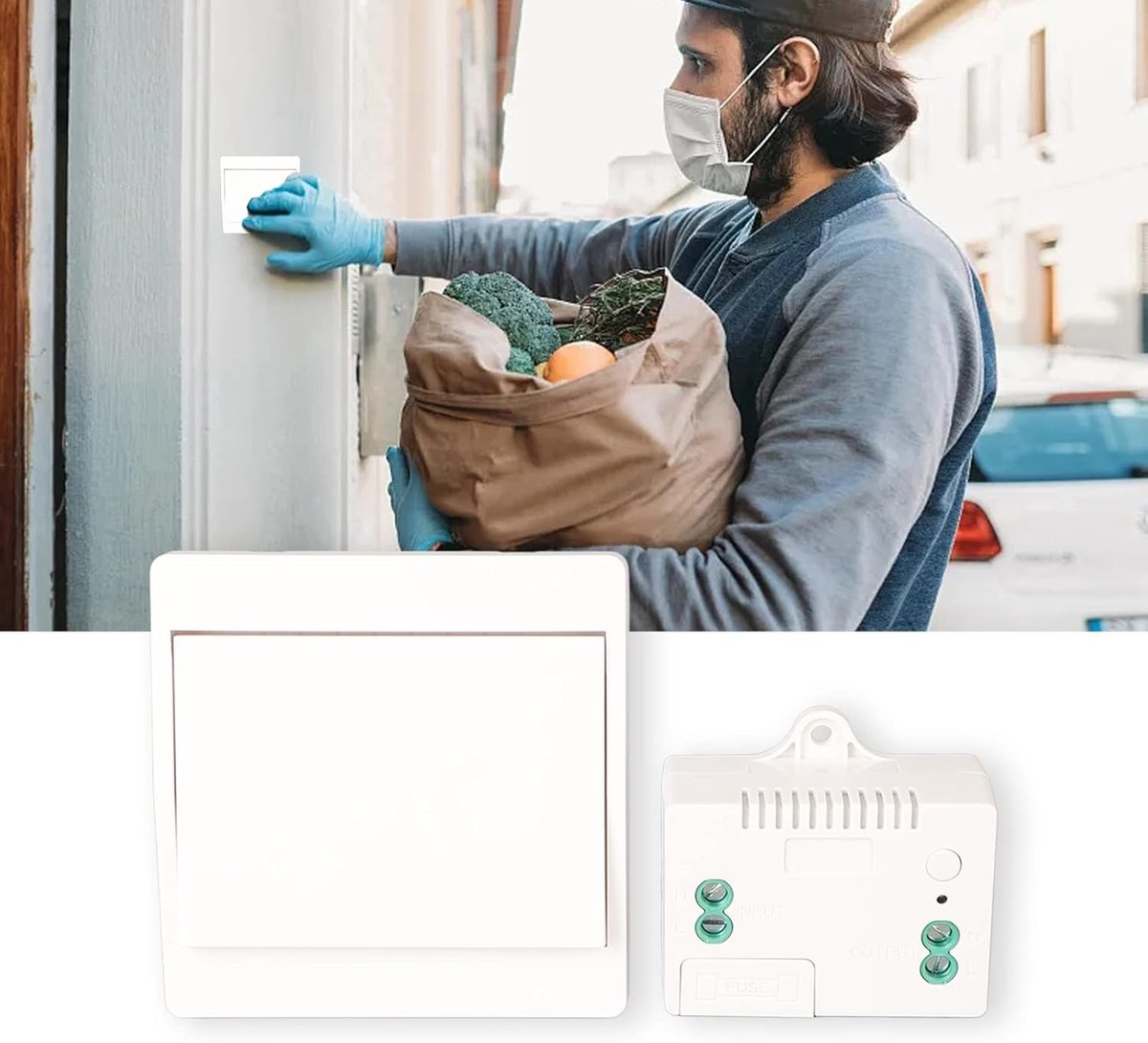Zelfaangedreven Deurbel - Draadloze Bel - Bezoek Ontvangen - Geen Batterijen Nodig - 200㎡ Dekking - Wit