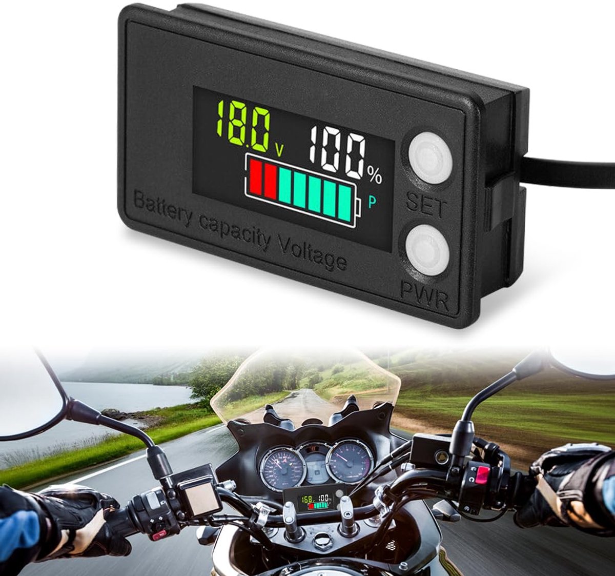 Batterijmonitor IPX7 Waterproof - Temperatuur Sensor Alarm - Geschikt voor 12V tot 72V - SnelShoppen