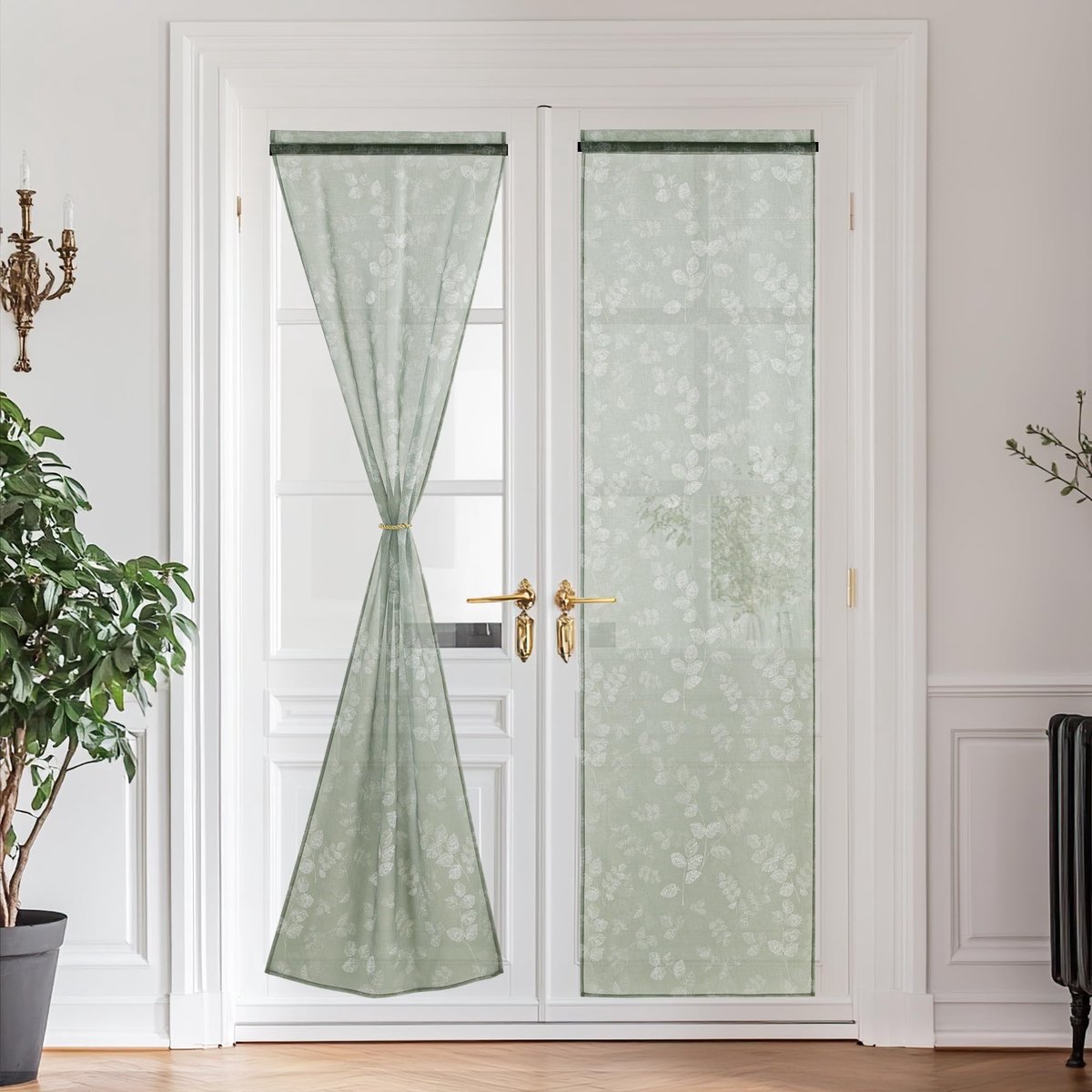Dailygoods- Deurgordijnen 2 Stuks - Transparant Voile - Groene Print - Ademend - 60 cm Breed - 240 cm Hoog - Gordijnen