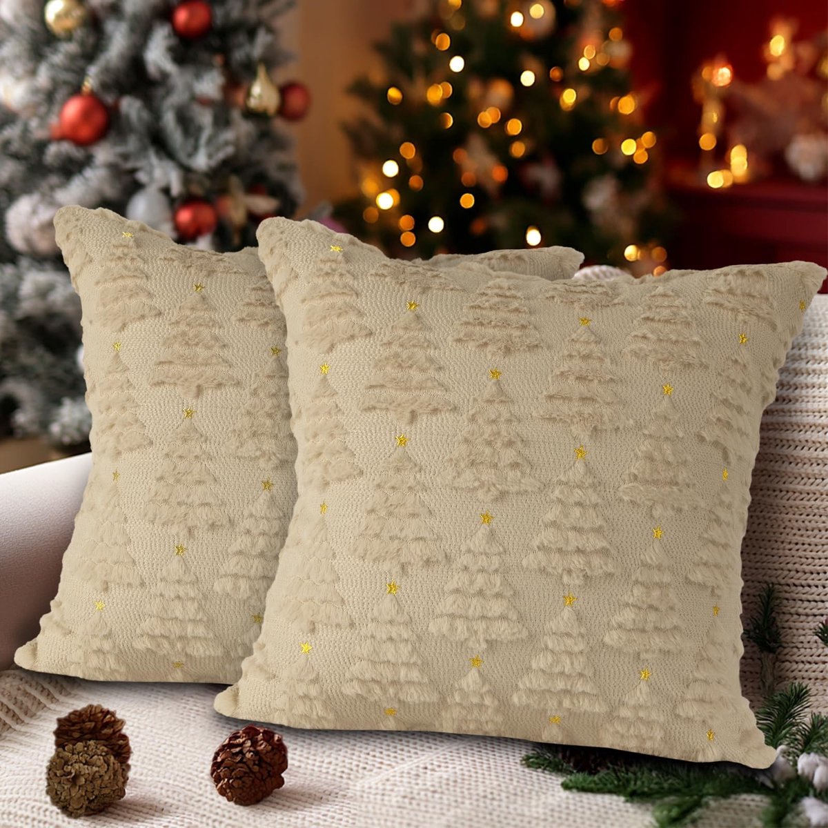 Dailygoods- Kussenhoezen Set van 2 - Kerstdecoratie - Fluwelen Kussenhoezen - Sierkussens - Zachte Pluche - 16 x 16 cm - Kussenslopen