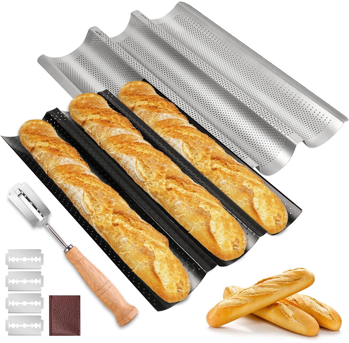 Dailygoods - Baguette Bakvorm - Set van 2 Baguette Bakplaten - Perfecte Bakresultaten - 38 x 24 cm - Anti-aanbaklaag - Voor Broodliefhebbers - Geschik...