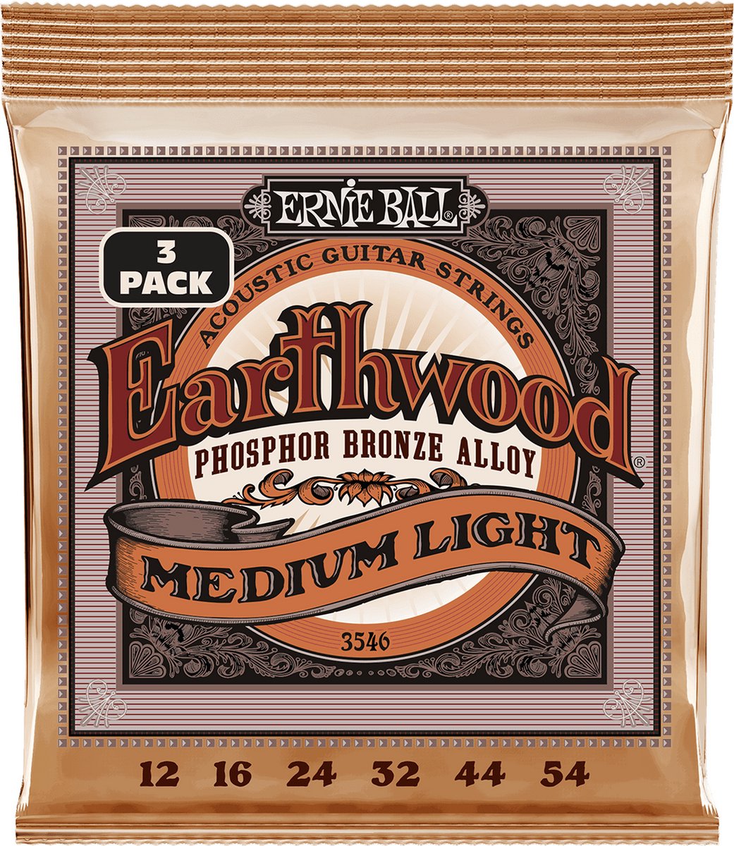 Ernie Ball 3546 Earthwood Custom Medium Light Phosphor Bronze 12-54 snaren voor westerngitaar (3 sets)