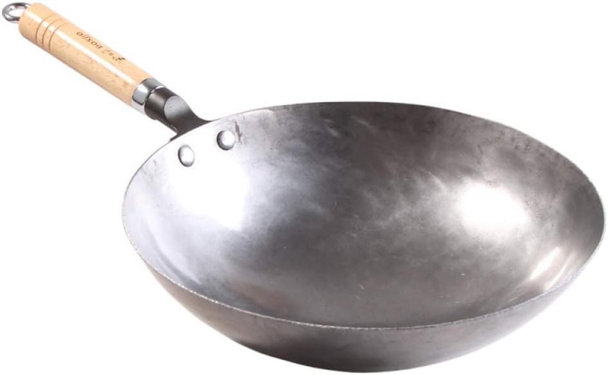 Gietijzeren Wokpan - Koekenpan Wok - Snel Roerbakken - Antiaanbak Gietijzer - 30 cm - Zwart