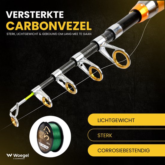 woegel hengelset - complete visset - vishengel + accessoires - werpmolen 50 meter - hengel van 2,1meter inschuifbaar - carbon-goud van Merkloos — afbeelding 3
