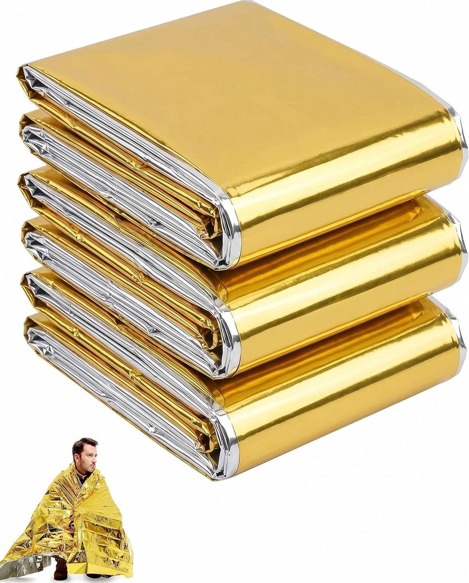 Survivaldeken - Nooddeken thermisch - Bescherming tegen kou - Dubbelzijdig goud/zilver - 160 x 200 cm - Goud/Zilver