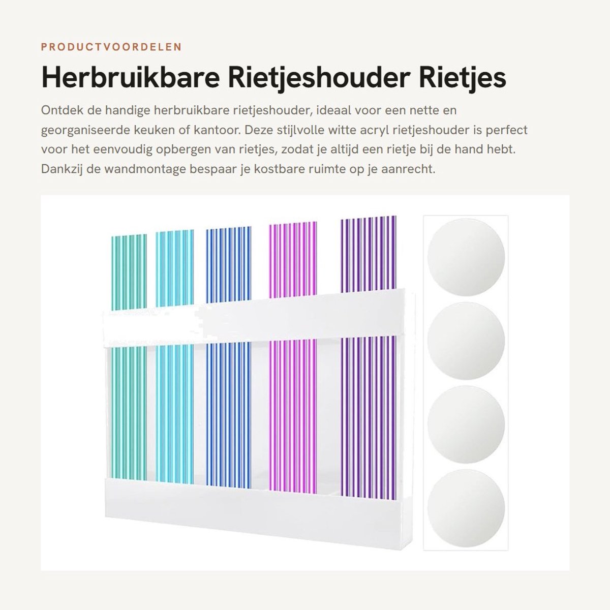 Dailygoods- Rietjeshouder Witte Acryl - Dispensercontainer - Kast/Keuken - 24x16,5x3cm - 4 Zelfklevende Stickers - Praktische Organisatie - Strohouder