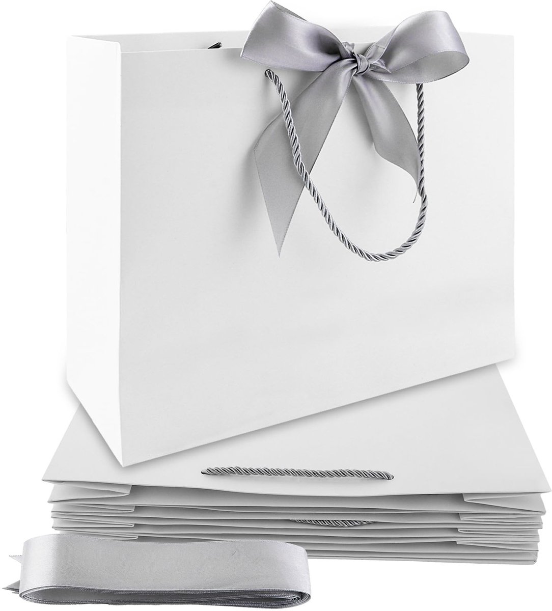 Dailygoods- Cadeautasjes 24 Stuks - Papieren Zakjes Met Handvat - 32 x 25 x 11 cm - Duurzaam Materiaal - Voor Bruiloft/Kerstmis - Inclusief Zilveren Linten - Geschenkzakjes