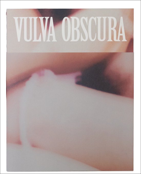 Boekomslag met de tekst "VULVA OBSCURA" in witte letters. Zachte, vervaagde rode en beige tinten.