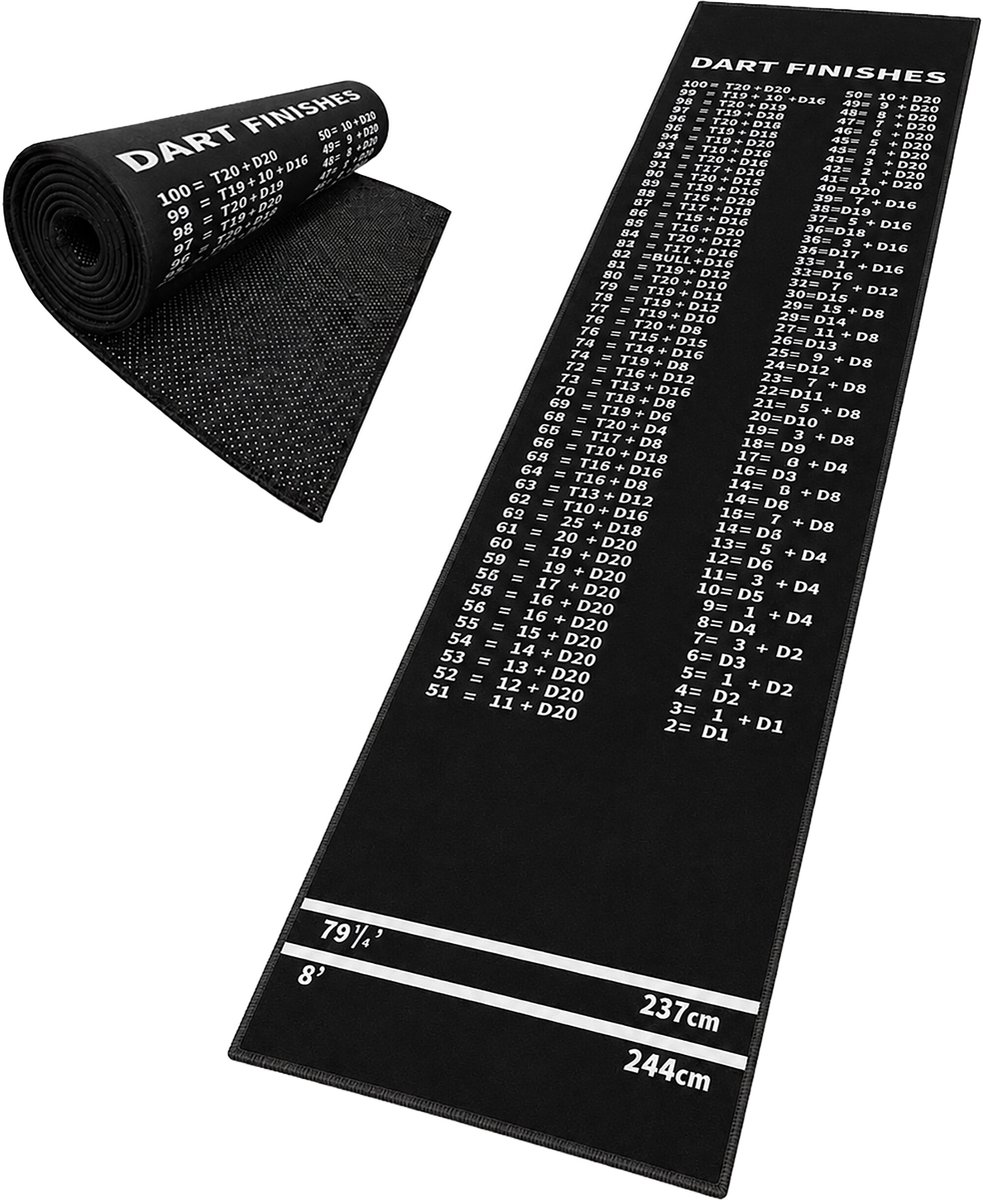 Dartmat - 60x260 cm - antislip - zwart-wit