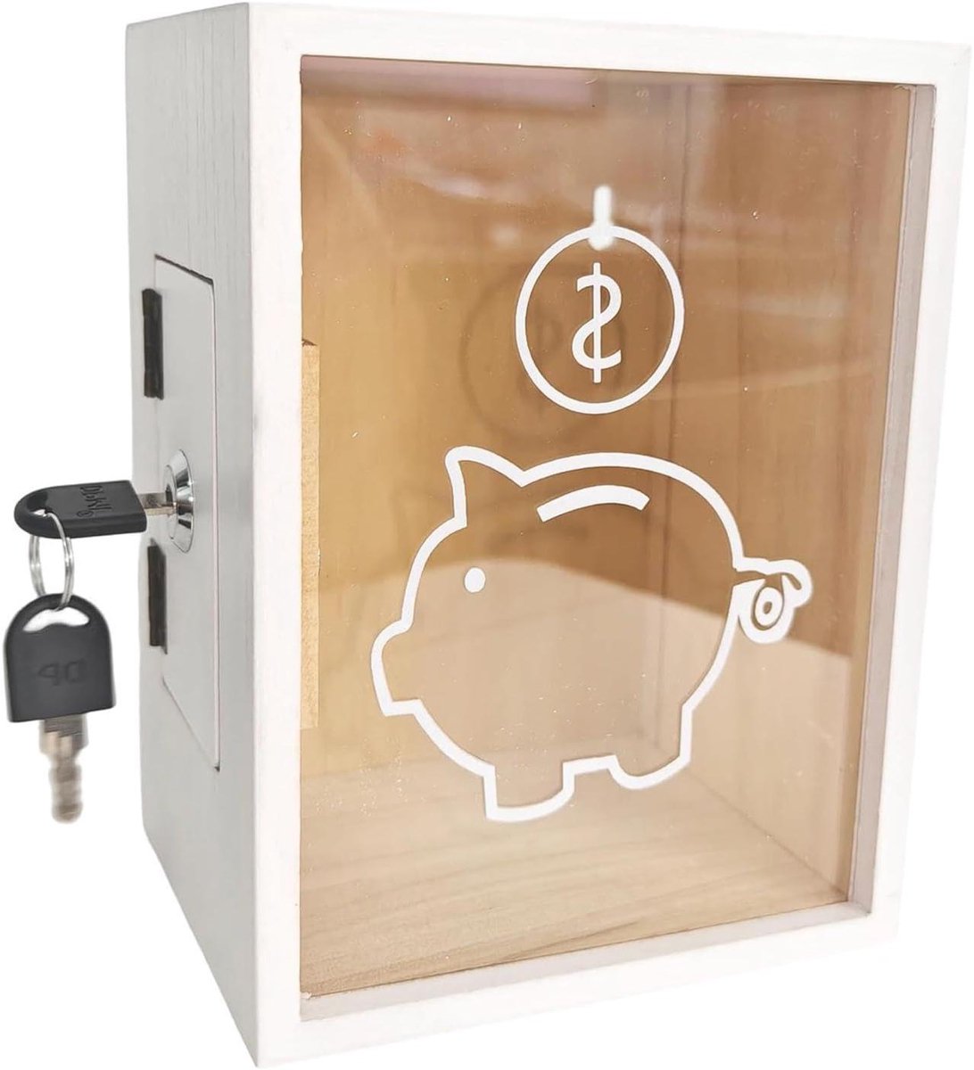 Spaarpot met slot - Geldkistje Spaarbank - Geld Beheren - Transparant ontwerp - 21 x 16 x 13 cm - Wit