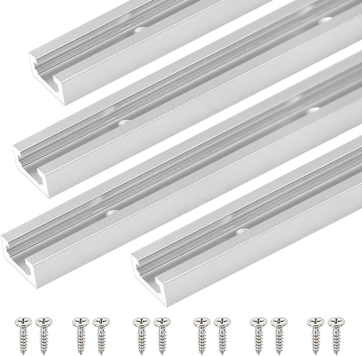 Dailygoods- Verstekrail 305 mm - Dubbel gesneden T-rail - Aluminium - 4 stuks - Schroeven voor houtbewerking - Corrosiebestendig oppervlak - T-track