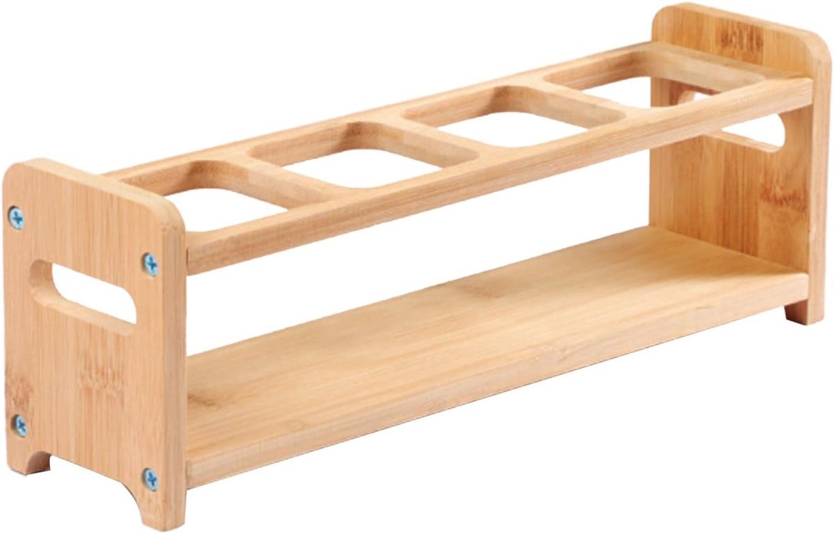 Houten olieflessenrek met 4 gaten, slank ontwerp, keukenorganizer voor specerijflessen, kruiden en bakbenodigdheden