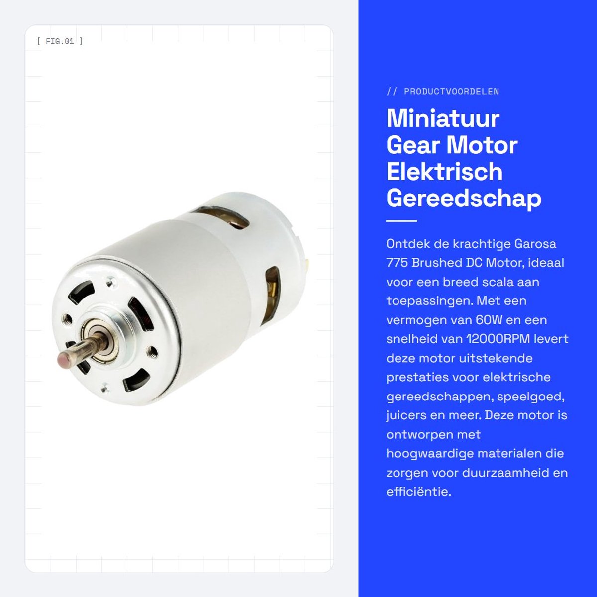 Dailygoods - Miniatuur Gear Motor - Elektrisch Gereedschap - 12V 60W 12000RPM - Hoogwaardige Motor - Compacte Motor - Duurzaam - Geschikt voor Diverse...