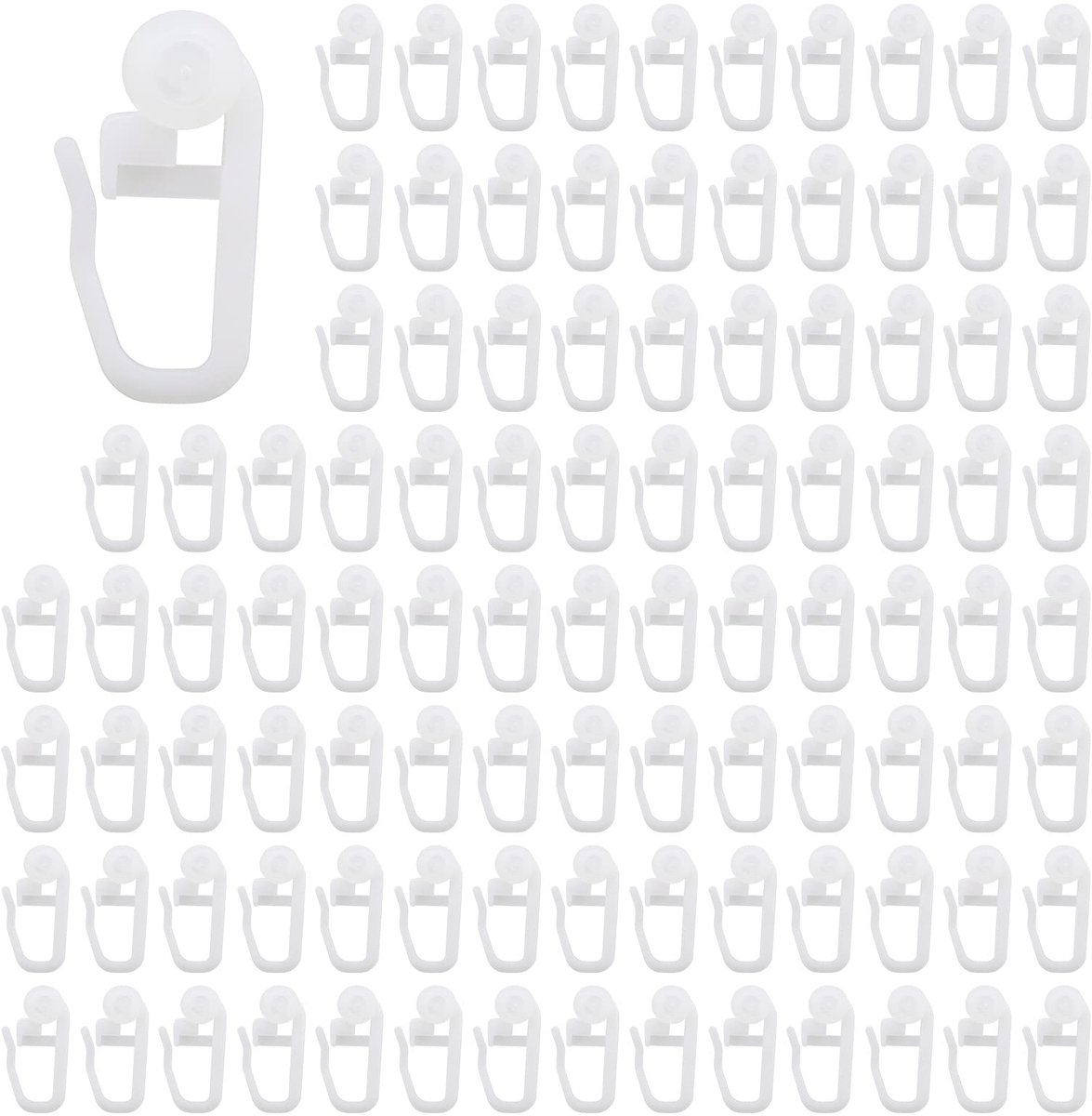 Dailygoods- Gordijnclips 100 Stuks - Wit Kunststof - Rolhoogte 7,6 mm - Diameter Rol 7 mm - Gesloten Formaat 25 x 10 mm - Eenvoudig te Gebruiken - Gordijnhaken