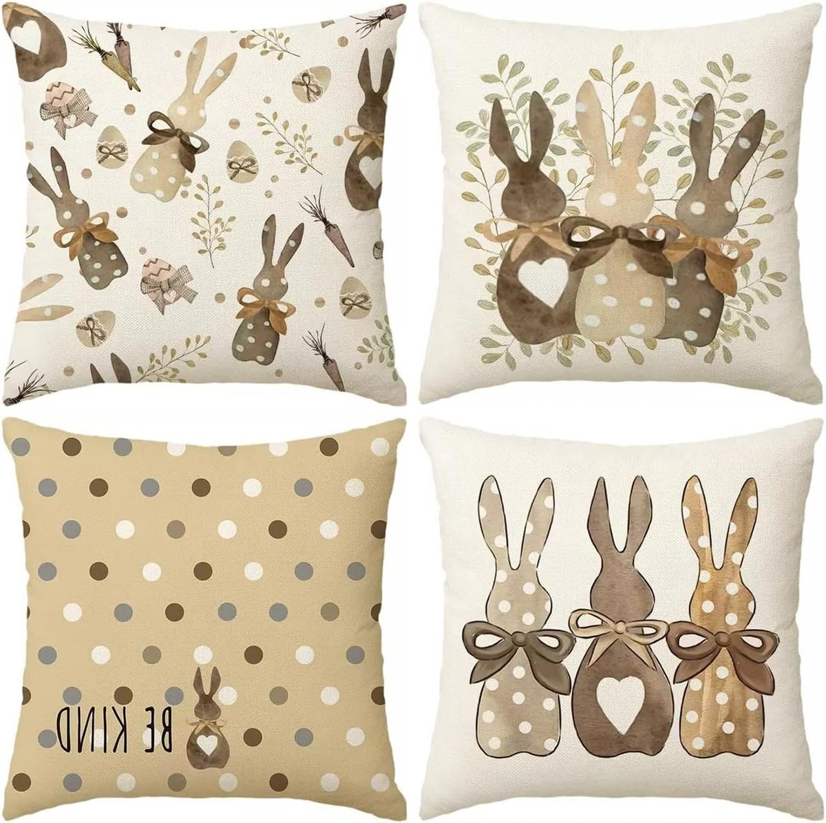 Set van Kussenhoezen met Konijn en Bloemen, 45 x 45 cm, Zachte Velvet Decoratieve Kussens voor Bank, Slaapkamer en Tuin Decoratie