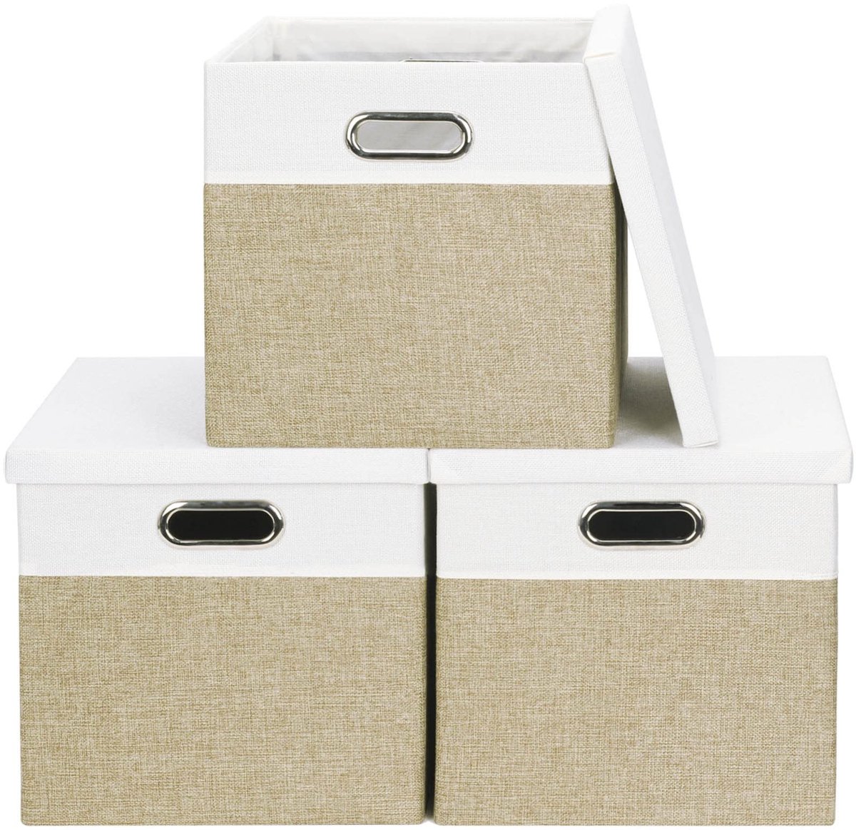 Dailygoods- Opbergdozen 28 x 28 x 28 cm - Opbergmanden - Opbergdozen met deksel - Opbergdozen stof - Stapelbaar - Duurzaam katoenlinnen - Opbergmand