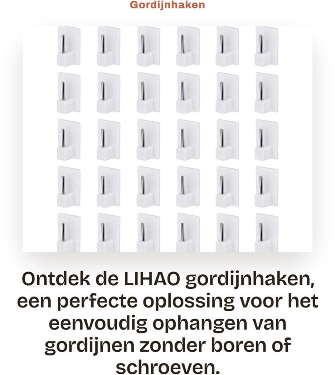 Dailygoods- Gordijnhaken 30 Stuks - Zelfklevende Haken - Hoge Kleefkracht - Kunststof/Metaal - Eenvoudig te Installeren - Wit - Haakjes