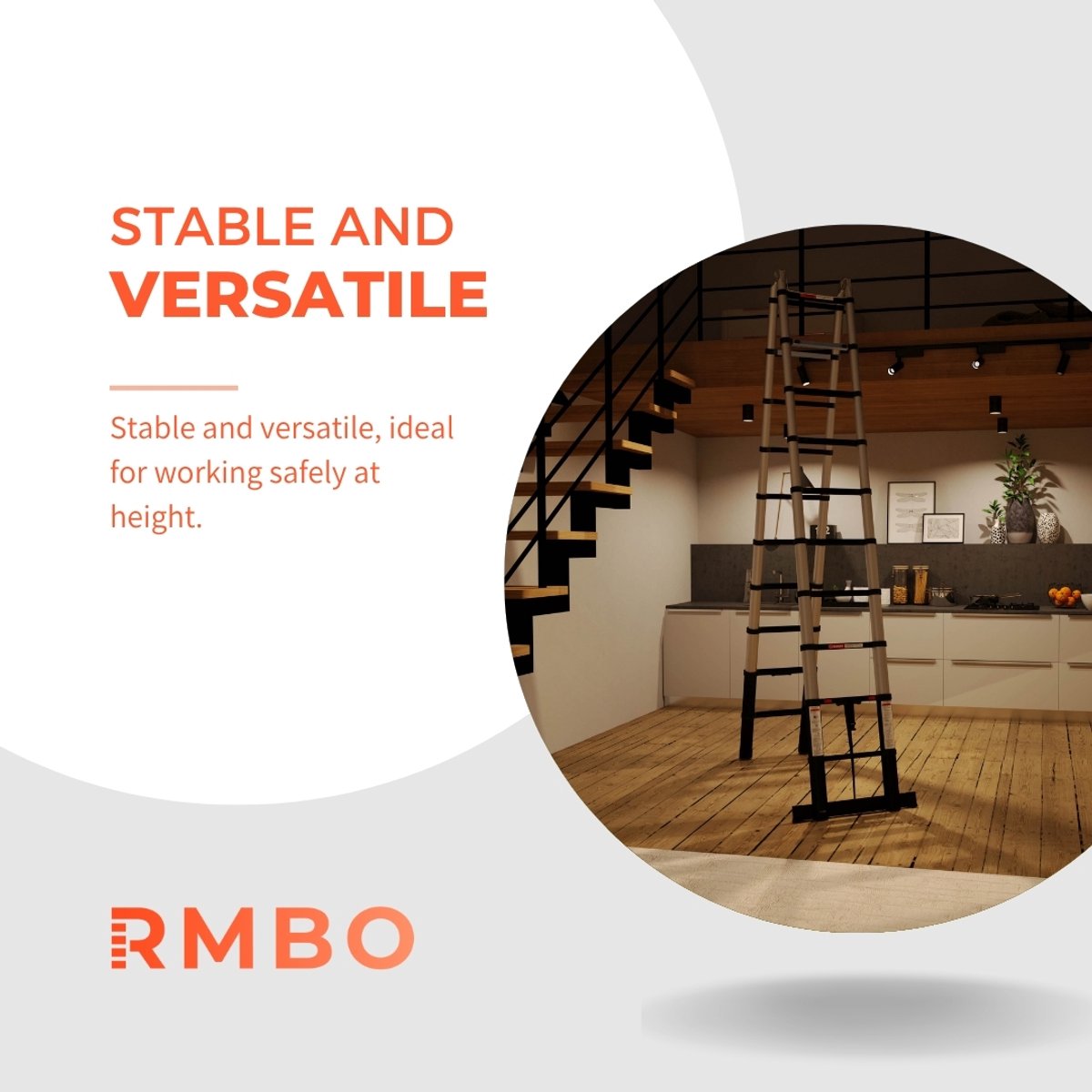 RMBO Multifunctionele Telescopische Ladder 6,2 m- Telescoopladder - 6,2m lang, Compact en Draagbaar met Soft Closing Systeem - Geschikt voor Particulier en Professioneel Gebruik - Telescopische Vouwladder- Max. Belasting 150 kg, EN 131.6 – foto 2