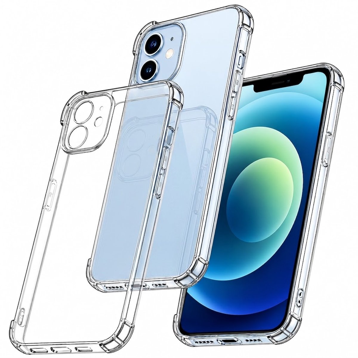 YSONIC Anti Shock Hoesje Geschikt voor Apple iPhone 12 Transparant - Siliconen Shock Back Cover Case