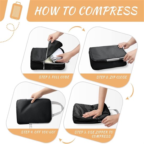 Reis Organizers - Pak Cubes - Bagage Opslag - Vacuüm Compressie - 4 Delig - Zwart — afbeelding 4