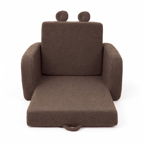 Flumi - 2 in 1 Uitschuifbare Kinderfauteuil - Schuimconstructie - Afneembare Wasbare Hoes - Teddy Stof - Met Zijvakken - Bruin van Merkloos — afbeelding 2