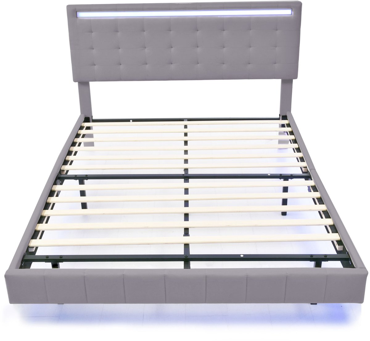 COVREO Bed 140x200 cm 151 cm breed grijs met LED zonder matras
