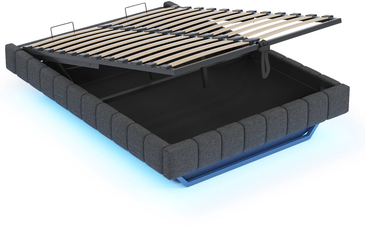 COVREO Zwevend bed met LED-verlichting – 160x200 cm – Gestoffeerd frame met opbergruimte – voor slaapkamer – Grijs - zonder matras