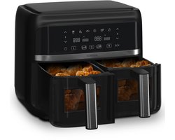 Klarstein heteluchtfriteuse, airfryer met 2 kamers, 1850 W compacte heteluchtfriteuse, 7,6 L luchtfriteuse met touch bediening, timer, voorverwarmen, 6 modi, grote heteluchtfriteuse, air fryer XL