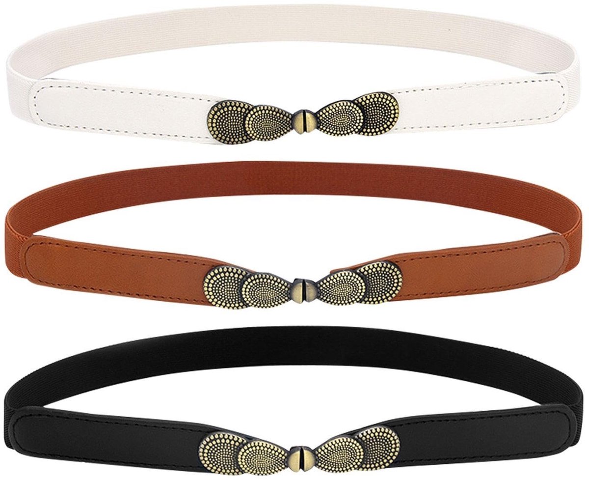 Dailygoods- Riem Elastisch - Vintage Riem - Dames Riem - Meerkleurige Riemen - 3 Stuks - 2 cm Breed - Damesriem