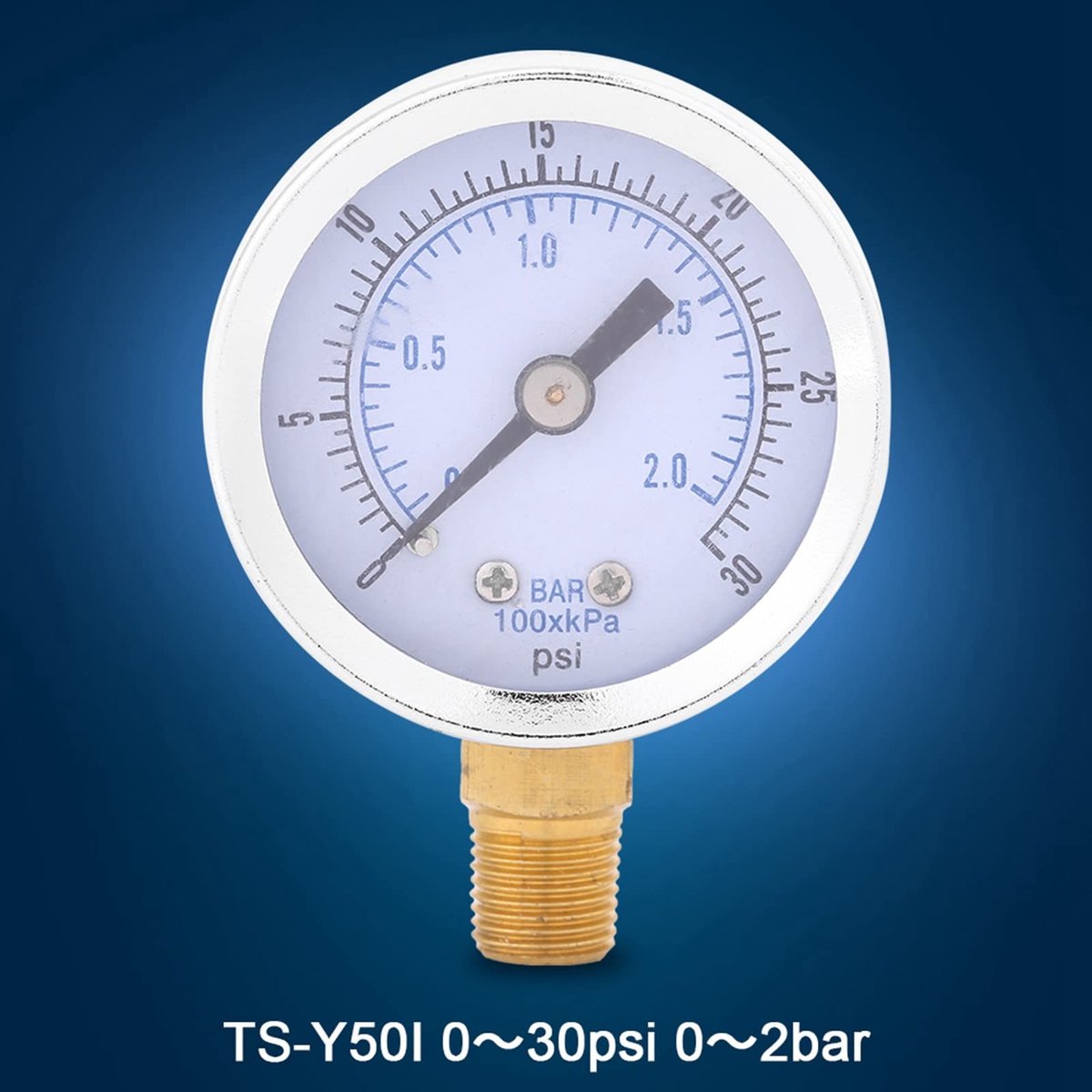 Dailygoods- Manometer Draagbaar - Drukmeter 0-30psi/0-2bar - Metalen Behuizing - Wijzerplaat 42mm - Geschikt voor Lucht/Water/Olie
