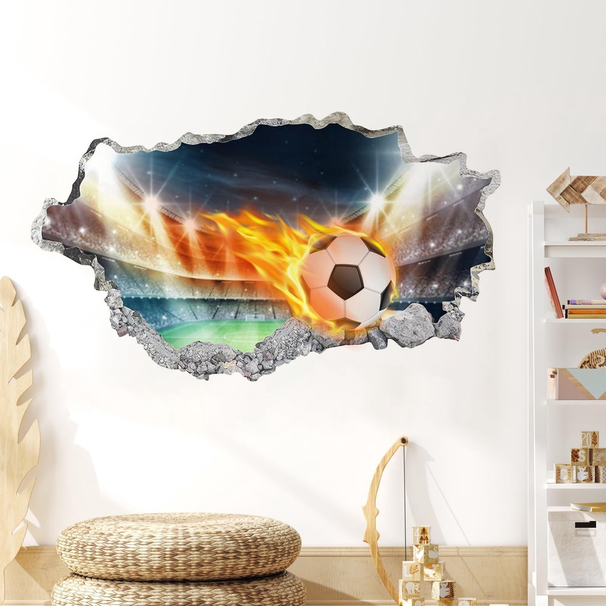 Dailygoods- Muursticker 3D Voetbal - Muurstickers Kinderkamer - Decoratie Jongens - Zelfklevend - PVC - Afmetingen 39 x 68 cm - Muurtattoo