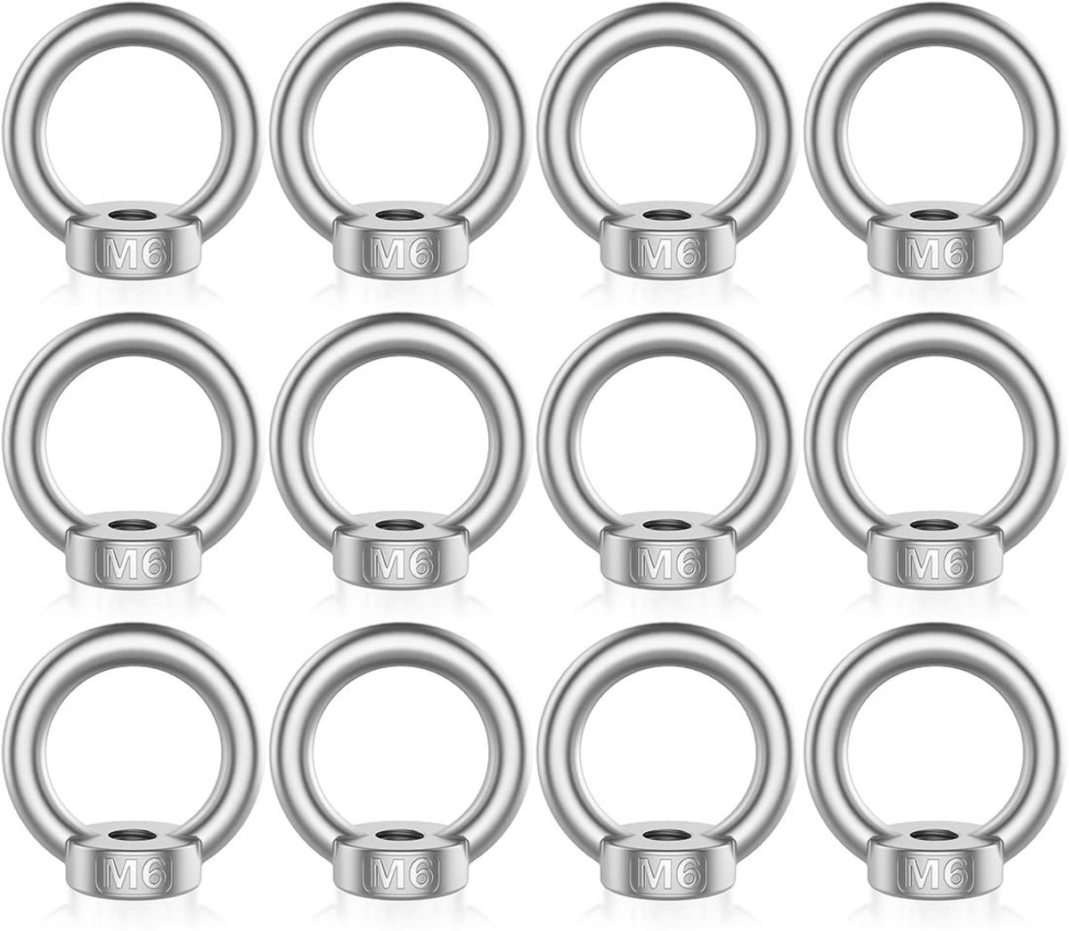 Dailygoods- Ringmoeren M6 - 12 Stuks - Roestvrij Stalen Ringogen - Hefaccessoires - Ophangingen - Corrosiebestendig - Draagvermogen 70 kg - Oogmoer