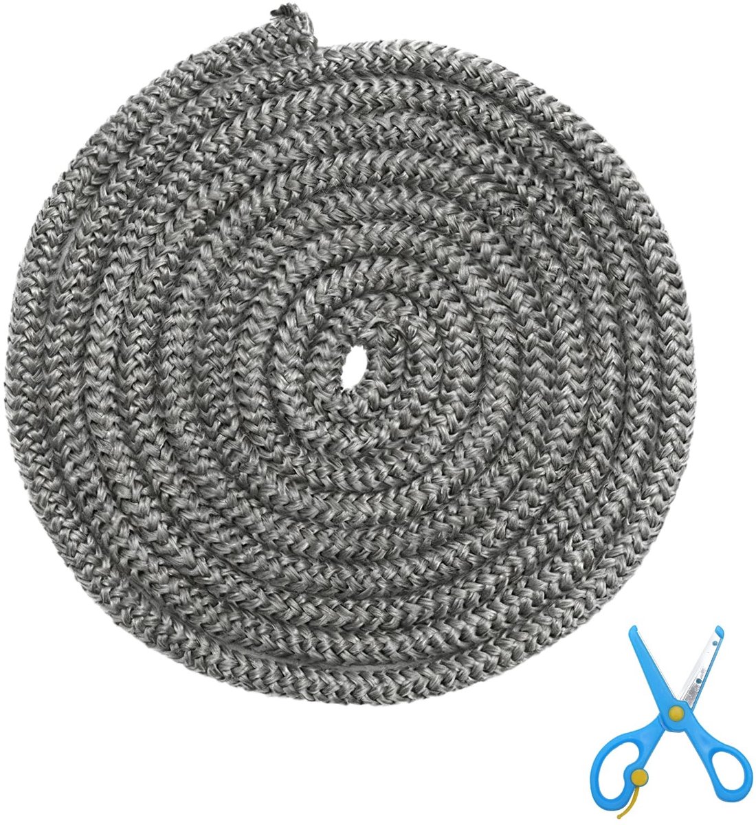 Dailygoods- Ovenafdichtingskoord 8 mm x 2,5 m - Hittebestendig - Vuurvaste Afdichtingstape - Glasvezel - Afdichtkoord voor Kachel - Inclusief Schaar - Kachelafdichtkoord