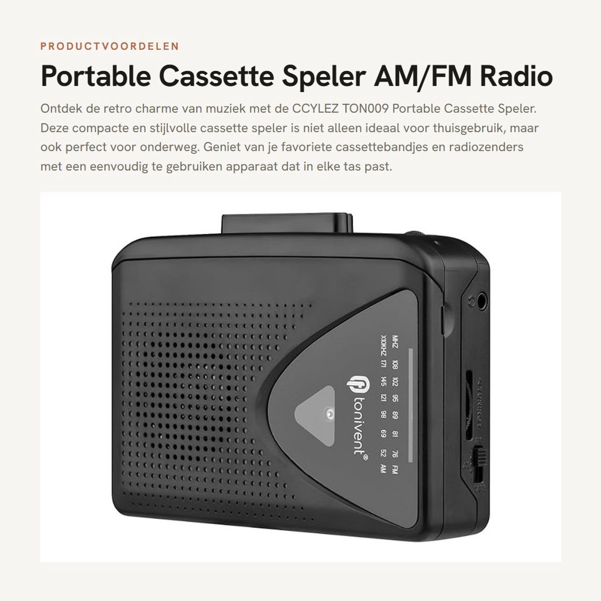 Dailygoods - Portable Cassette Speler - AM/FM Radio - Mini Stereo Tape Speler - Ideaal voor Muziek - Compact Formaat - Geschikt voor Thuisgebruik - Dr...
