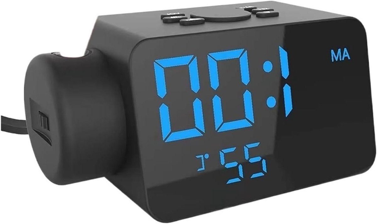 Digitale Projectiewekker - Wekker met radio - Tijd op plafond - Grote cijfers - 10x10 mm - Zwart