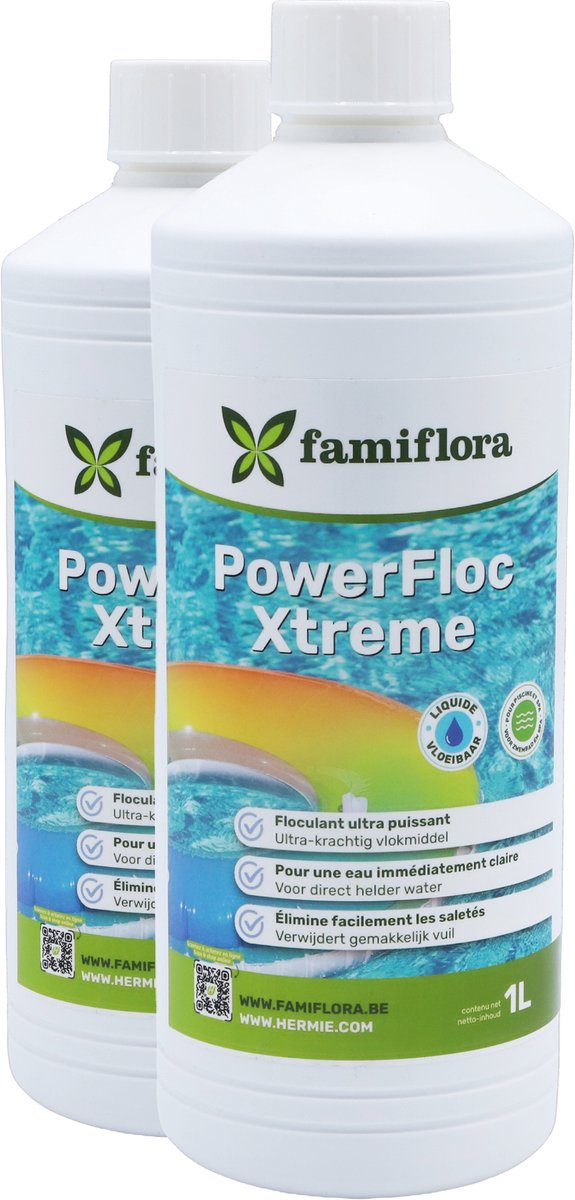 Famiflora PowerFloc Xtreme (Crystalclar) vloeibaar 2x 1L- Zet troebel water om in kristalhelder water zodat zwemmen weer plezierig wordt