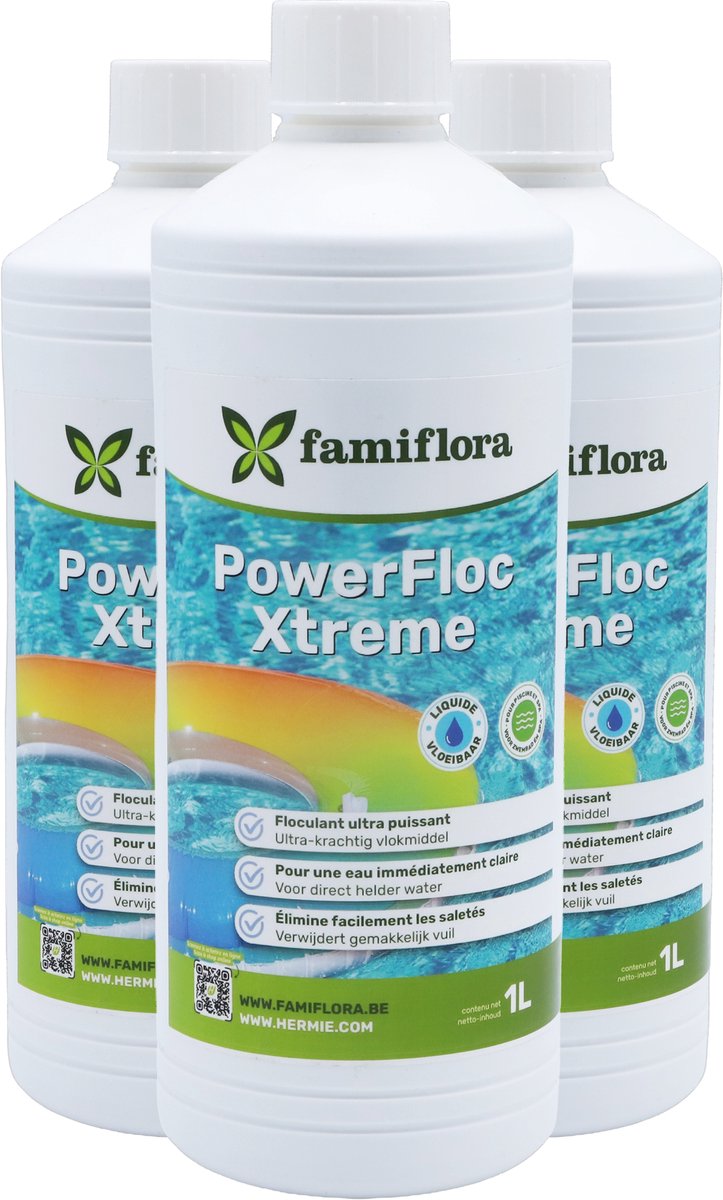 Famiflora PowerFloc Xtreme (Crystalclar) vloeibaar 3x 1L - Zet troebel water om in kristalhelder water zodat zwemmen weer plezierig wordt