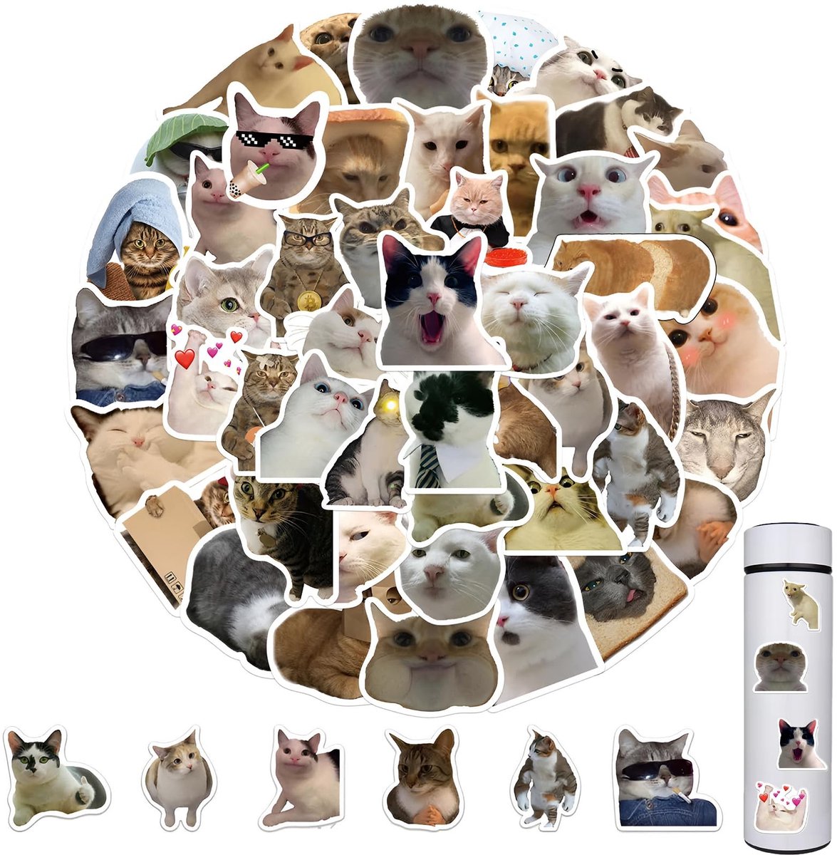 Dailygoods- Kat Stickers 50pcs - Grappige Meme Stickers - Waterdichte Vinyl Stickers - Duurzaam - Geschikt voor Laptop/Skateboard - Makkelijk te gebruiken