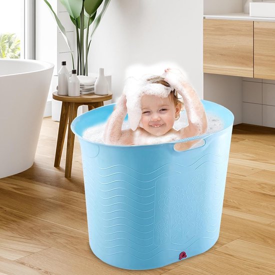 Kinderbad Draagbaar - Babybadje Emmer - Baby Baden - Hoge Temperatuur Bestendig - 65 x 40 x 54 cm - Pauwenblauw van Merkloos — afbeelding 2