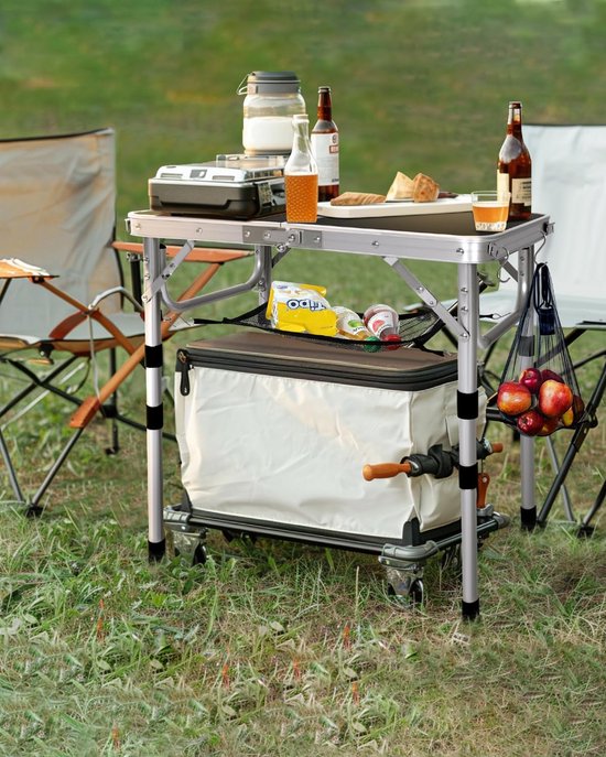 Camping Keukentafel Opvouwbaar - Draagbare Kooktafel met Opbergkast, Windscherm en Lamphouder - Outdoor Campingkast - Aluminium Campingtafel - Voor Kamperen en Barbecue van Camping — afbeelding 2