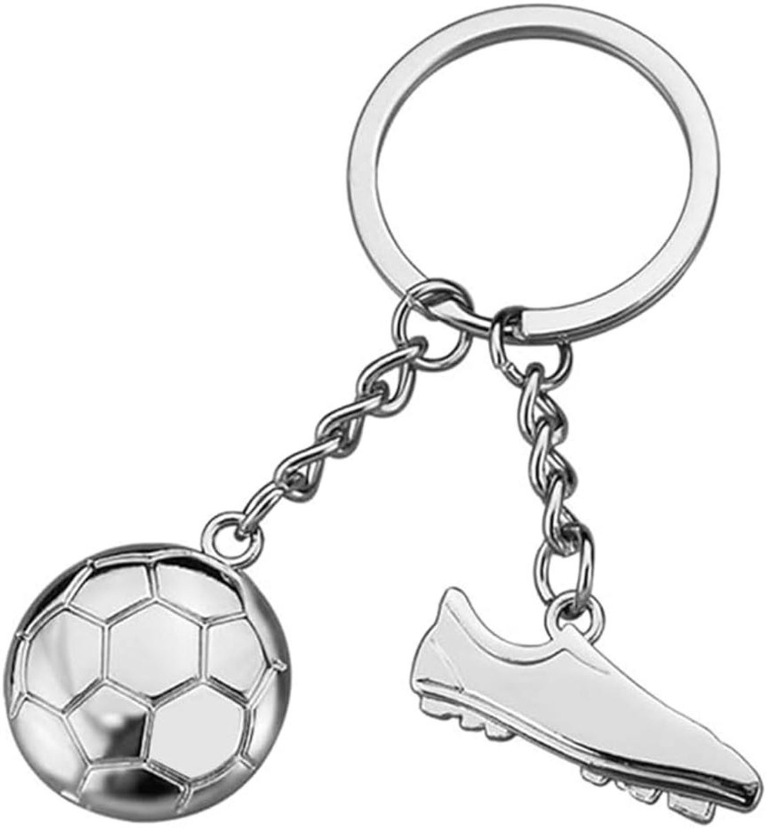 Voetbal Sleutelhanger - Bal Schoen Hanger - Sleutels Organiseren - Roestvrij Stalen Design - 20 g - Zilverkleurig