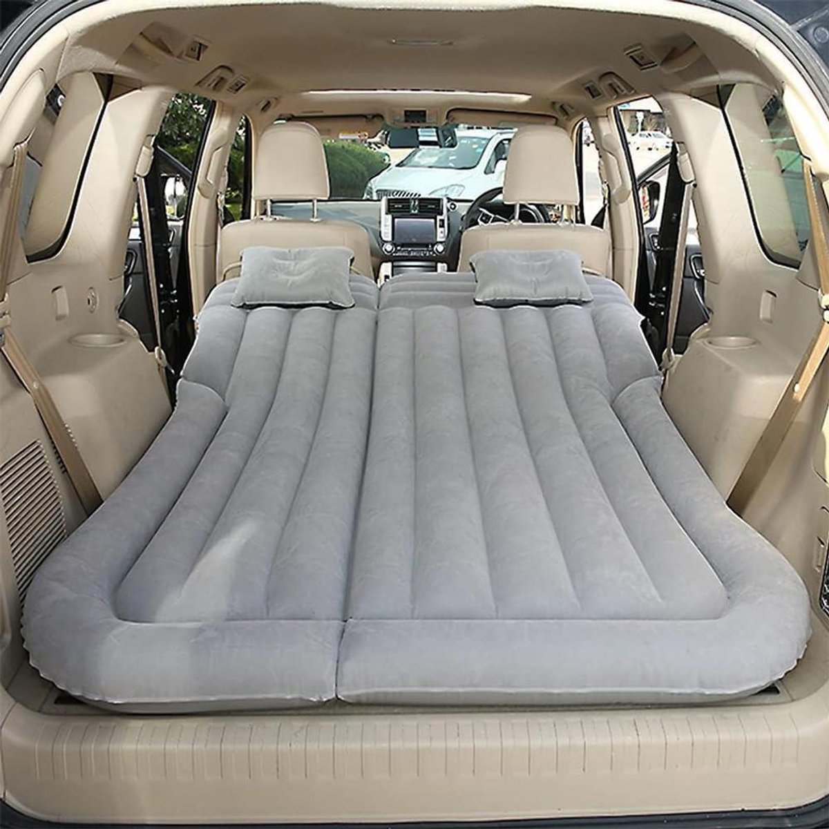 Auto Opblaasbaar Matras - Kampeerbed Slaapmat - Comfortabel Reizen - Veiligheids Hoofdsteun - 1 kg - Grijs
