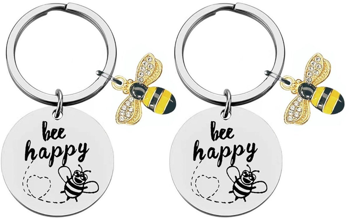 Dailygoods- Sleutelhangers 2-delig - Roestvrij Staal - Inspirerende Bijen Sleutelhanger - Duurzaam - Hypoallergeen - Stijlvol Ontwerp - Sleutelring