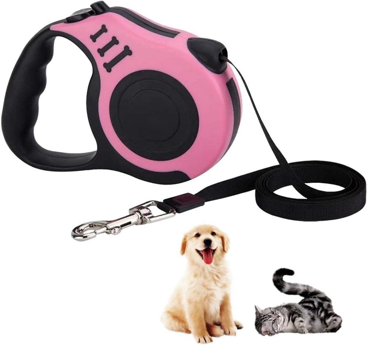Uitschuifbare hondenriem - 5 m - lichtgewicht Leiband - Hondenlijn - Antiklit systeem - eenvoudig te bedienen remknop - voor honden voor wandelen, training en dagelijks gebruik - Roze