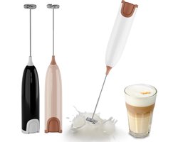 Draagbare elektrische melkopschuimer, mini-mixer en elektrische cappuccino-mixer, mini-garde voor eieren, handmatige melkopschuimer voor melk, matcha, koffie, warme chocolademelk (wit-roze)