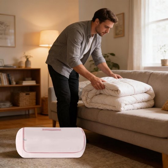 Opbergzakken Dekbed - Ruimtebesparend Organizer - Seizoensopslag Beddengoed - Dubbel Rits Systeem - 25 x 25 x 2 cm - Roze — afbeelding 2